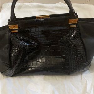 Lavin large black leather, embossed crocodile